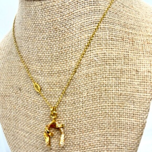 VINTAGE JUICY COUTURE GOLD TONE WISHBONE NECKLACE PAVE CRYSTAL RHINESTONE CHARM - Picture 4 of 17